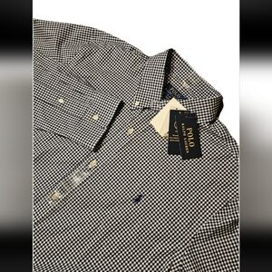 Polo Ralph Lauren Classic Fit Stretch Shirt Navy Gingham Check Mens Large NWT